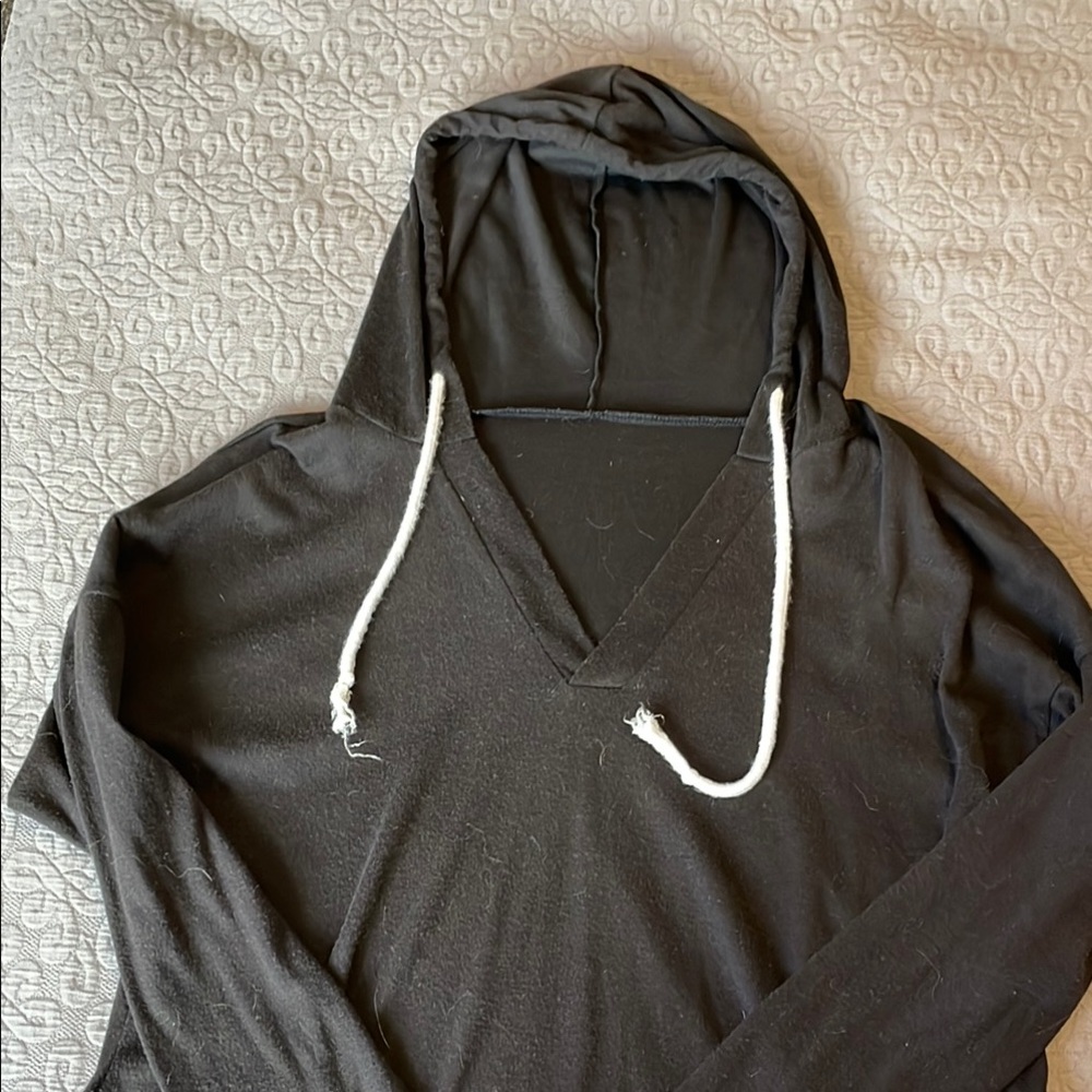 Black Hoodie with White Drawstrings